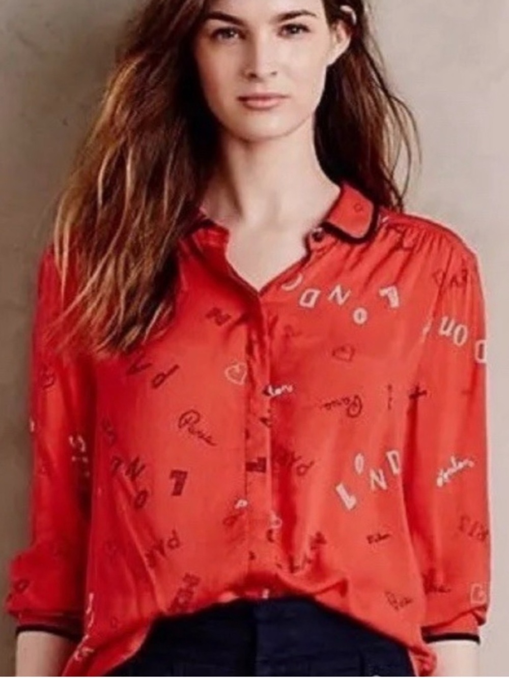Maeve Anthropologie Paris London Milan Red Blouse Size 4
